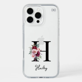 Elegant Watercolor Floral Initial Name Monogram iPhone 16 Pro Max Case