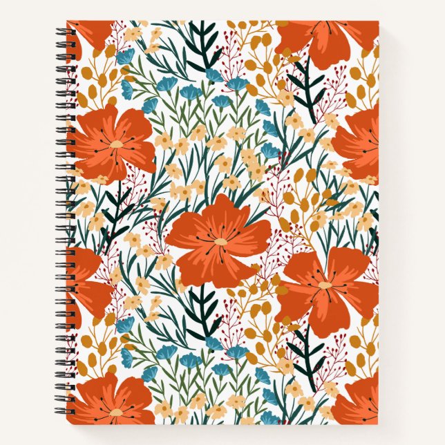 Elegant watercolor floral l Orange pattern Notebook (Front)