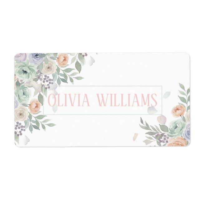 Elegant Watercolor Floral  Label (Front)