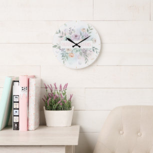 Elegant Watercolor Floral Large Clock