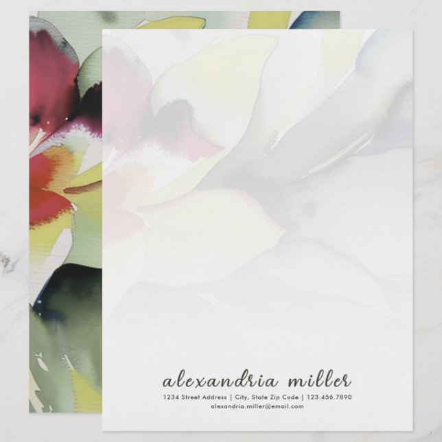 Elegant Watercolor Floral Letterhead (Front/Back)