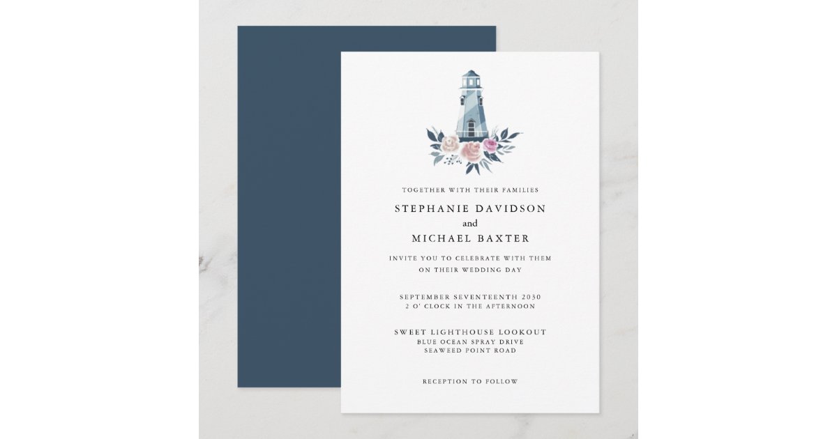 Elegant Watercolor Floral Lighthouse Nautical Invitation | Zazzle