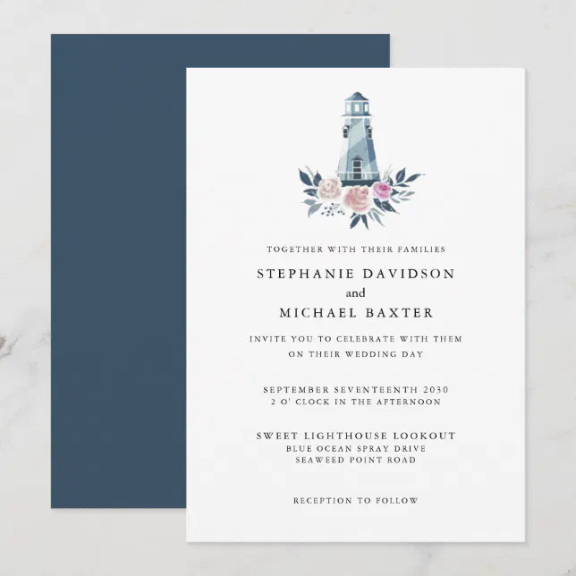 Elegant Watercolor Floral Lighthouse Nautical Invitation | Zazzle