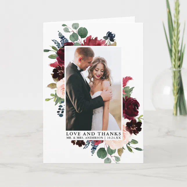 Elegant Watercolor Floral Love Thanks Fold Thank You Card | Zazzle