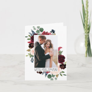 Elegant Watercolor Floral Love Thanks Note Letterpress Thank You Card