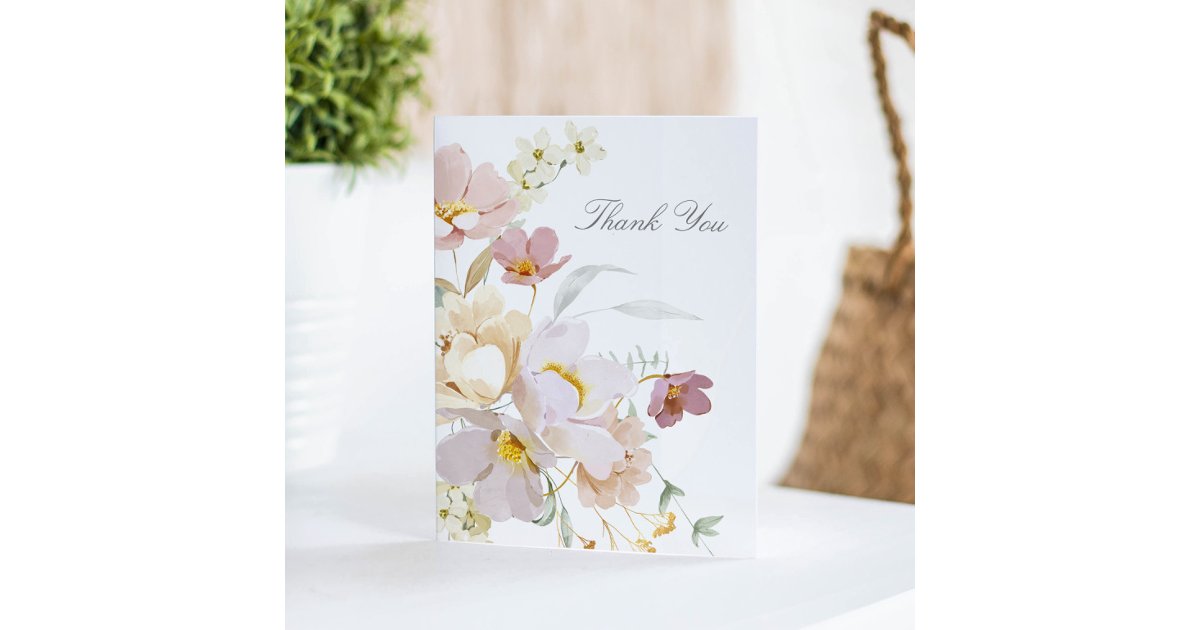 Elegant Watercolor Floral Memorial Folded Thank You Card | Zazzle