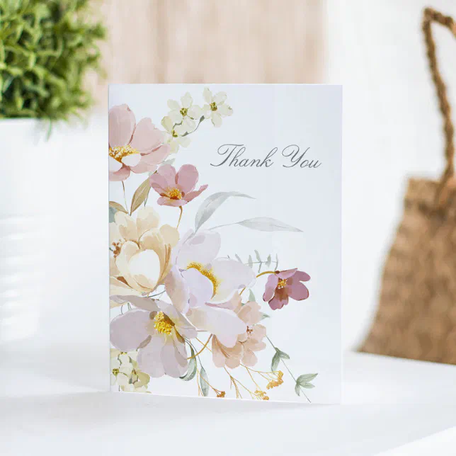 Elegant Watercolor Floral Memorial Folded Thank You Card | Zazzle