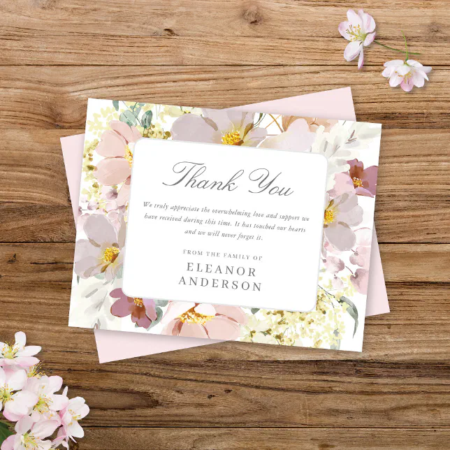 Elegant Watercolor Floral Memorial Thank You Card | Zazzle