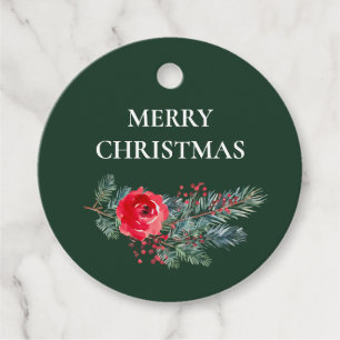 Elegant Watercolor Floral Merry Christmas Favor Tags