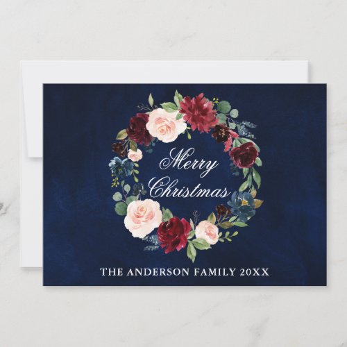 Elegant Watercolor Floral Merry Christmas Holiday Card