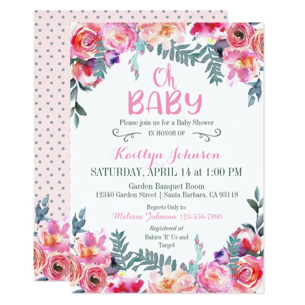 Elegant Watercolor Floral Modern Baby Shower Invitation