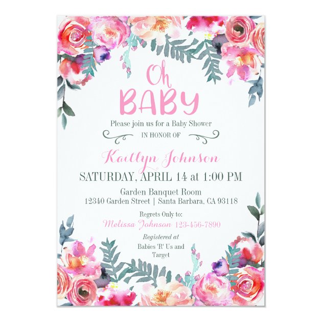 Elegant Watercolor Floral Modern Baby Shower Invitation