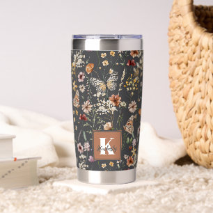 Elegant Watercolor Floral Monogram Insulated Tumbler