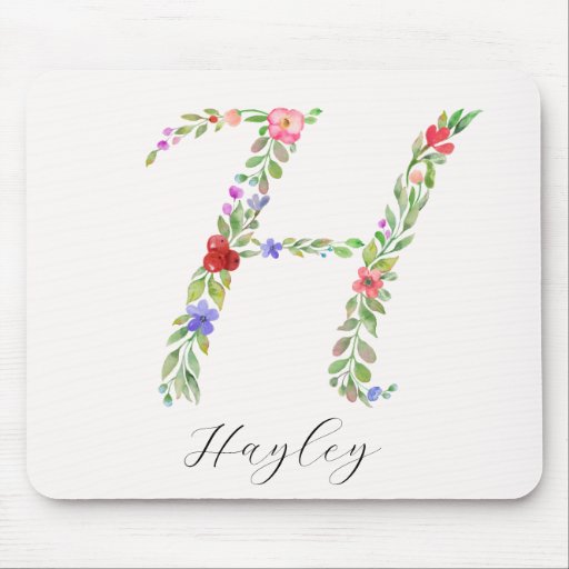 Elegant Watercolor Floral Monogram Mousepad