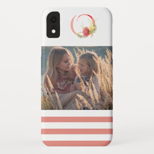 Elegant Watercolor Floral Monogram O Photo iPhone XR Case