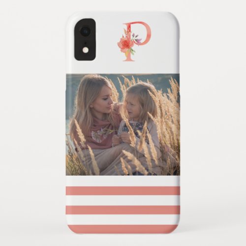 Elegant Watercolor Floral Monogram P Photo iPhone XR Case