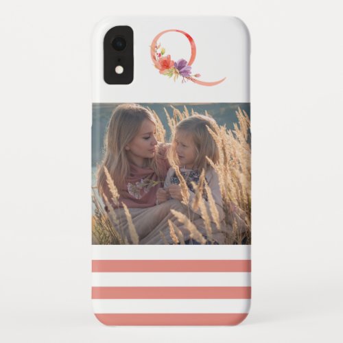 Elegant Watercolor Floral Monogram Q Photo iPhone XR Case