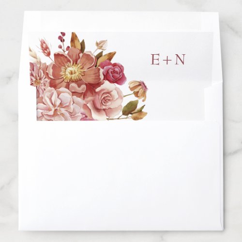 Elegant Watercolor Floral Monogram Wedding Envelope Liner