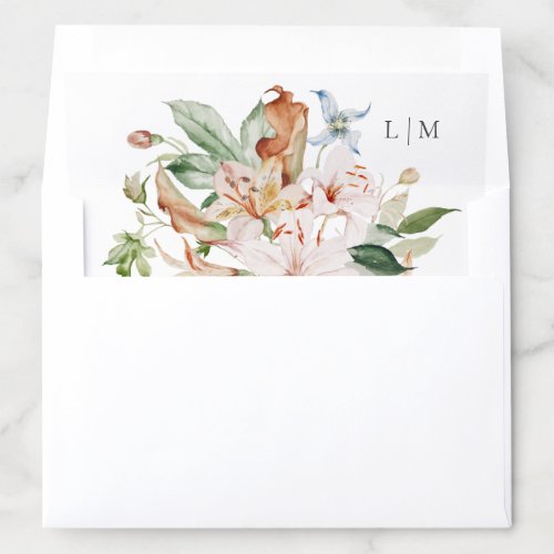 Elegant Watercolor Floral Monogram Wedding Envelope Liner