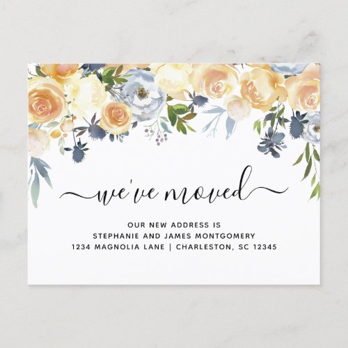 Elegant Watercolor Floral Moving Announcement Postcard