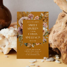 Elegant watercolor floral mustard orange Sweet 16