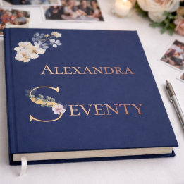 Elegant Watercolor Floral Navy 70th Birthday Rose Foil Guest Book