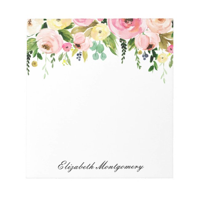 Elegant Watercolor Floral Notepad (Front)