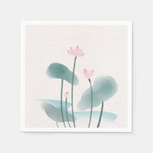 Elegant Watercolor Floral Painting Lotus Flowers Napkins