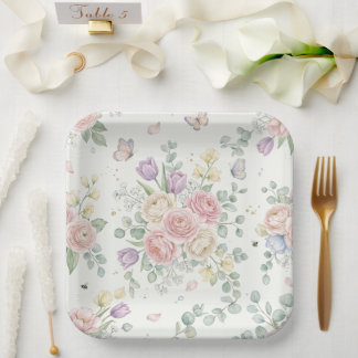 Elegant Watercolor Floral Paper Plate Design