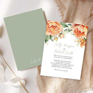 Elegant Watercolor Floral Peach Wedding Invitation