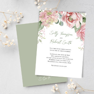 Elegant Watercolor Floral Peach Wedding  Invitation