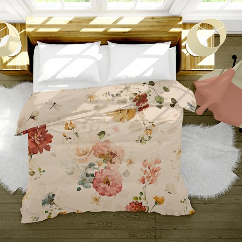 Elegant Watercolor Floral Peonies Duvet Cover