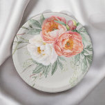 Elegant Watercolor Floral Peonies  Paper Plates<br><div class="desc">A beautifully elegant watercolor floral paper plate design with cascading peach and ivory white peonies, eucalyptus and trailing greenery over a light sage background. So feminine and pretty, these plates work well for many occasions. Plates are available in 2 sizes: shown here in the smaller 7-inch diameter size, they are...</div>