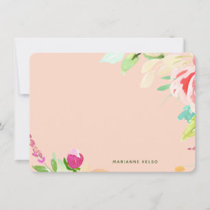 Elegant Watercolor Floral Personalized Blush Pink Note Card