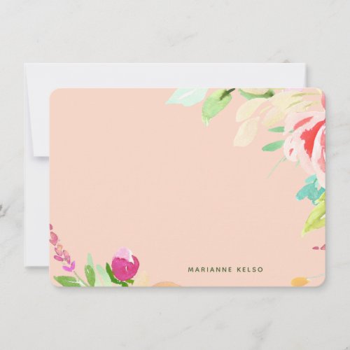 Elegant Watercolor Floral Personalized Blush Pink Note Card