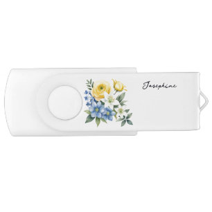 Elegant Watercolor Floral Personalized Flash Drive