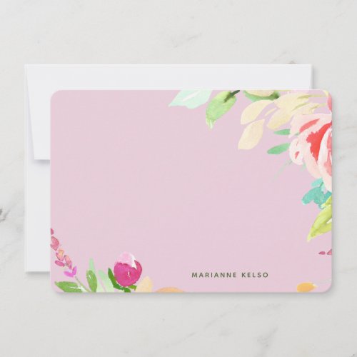 Elegant Watercolor Floral Personalized Fuchsia  Note Card