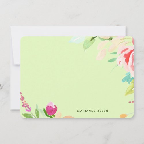 Elegant Watercolor Floral Personalized Lime Green Note Card