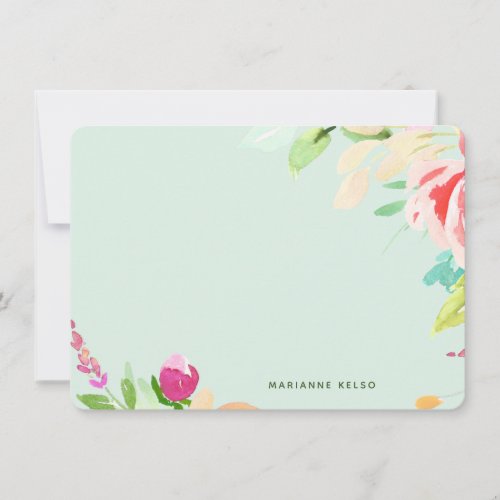 Elegant Watercolor Floral Personalized Mint Blue Note Card