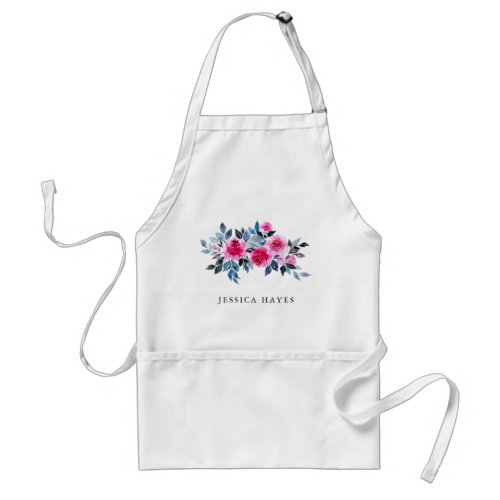 Elegant Watercolor Floral Personalized Name Adult Apron