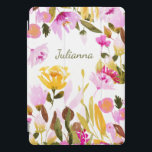 Elegant Watercolor Floral Personalized Name Boho iPad Pro Cover<br><div class="desc">Elegant Yellow Pink Watercolor Floral Personalized Case</div>