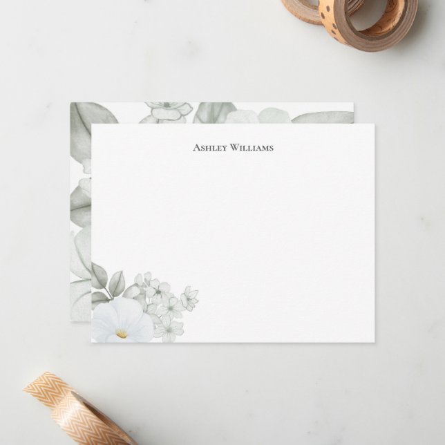 Elegant Watercolor Floral Personalized Note Card (Front/Back In Situ)