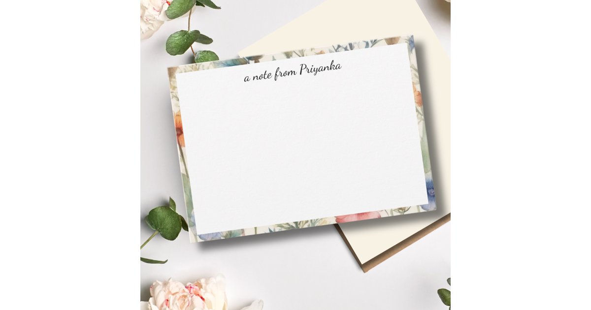 Elegant Watercolor Floral Personalized Note Card | Zazzle
