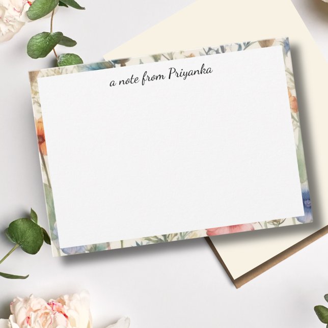 Elegant Watercolor Floral Personalized  Note Card (Creator Uploaded)