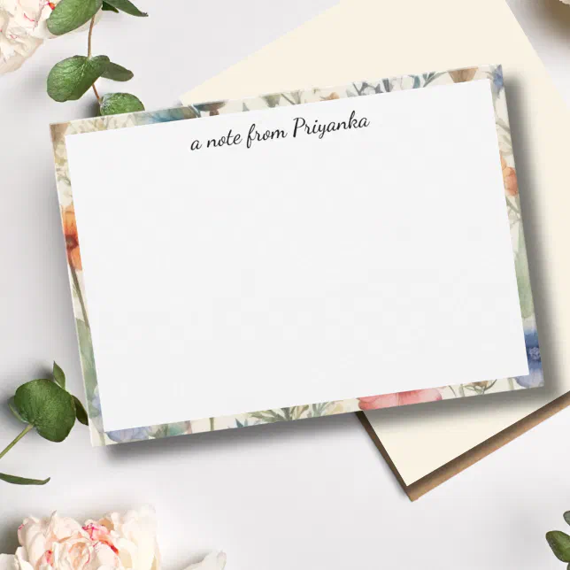 Elegant Watercolor Floral Personalized Note Card | Zazzle