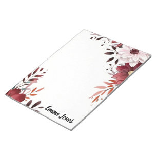 Elegant Watercolor Floral Personalized Stationary Notepad