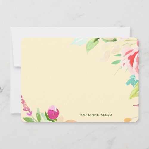 Elegant Watercolor Floral Personalized Yellow Note Card
