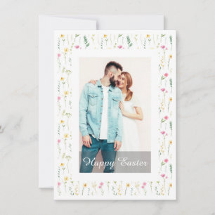Elegant Watercolor Floral Photo Happy Easter Holiday Card