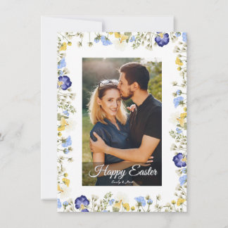 Elegant Watercolor Floral Photo Happy Easter Holiday Card