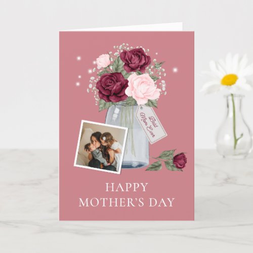 Elegant Watercolor Floral Photo Happy Mothers Day Card